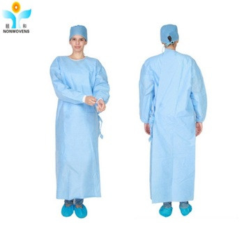 S-3XL SMS Medical Surgical Gown Sterlized With Waist 2 Or 4 Ties Wearable